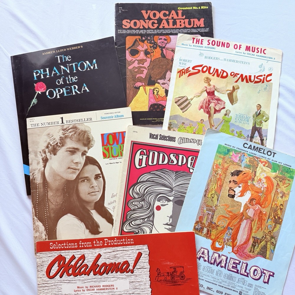 Lot of 7 Movie Broadway Musical Vocal Music Books Camelot Godspell Oklahoma