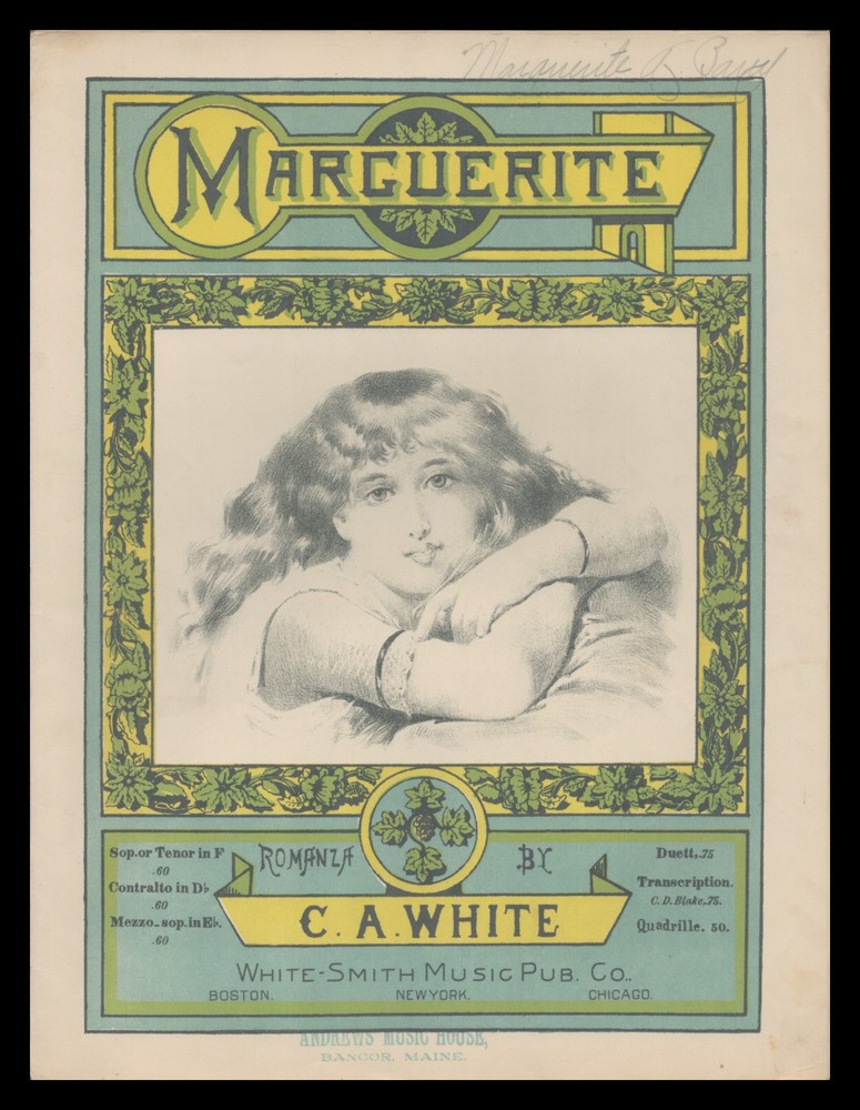 MARGUERITE (C.A. White) 1885 Low Voice Song Vintage Sheet Music