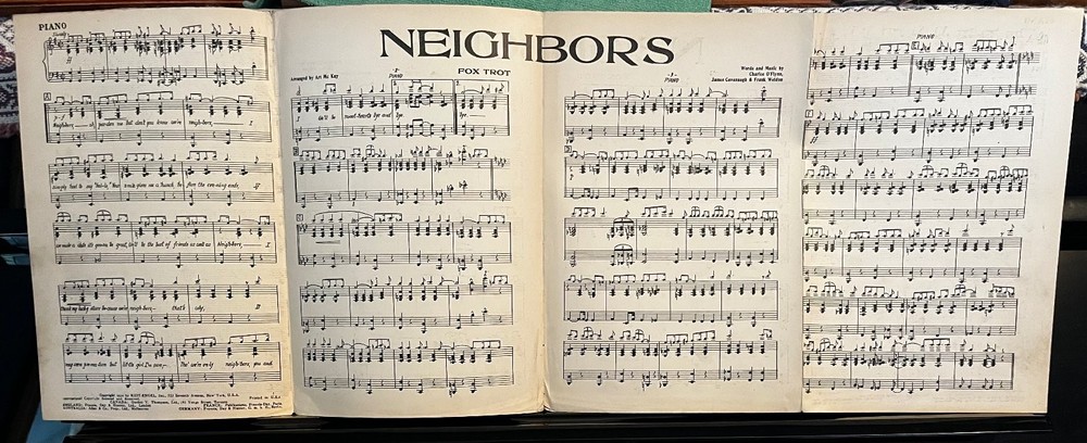 NEIGHBORS Sheet Music Fox Trot O&rsquo;Flynn Cavanaugh Weldon 1934 P/V Piano