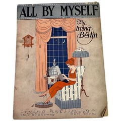 1921 All By Myself Irving Berlin Sheet Music Woman Doll Phone Cuckoo Clock Moon