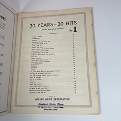Vintage 1950 Miller Music Corp « 30 Years 30 Hits » No 1 Sheet Music Songbook