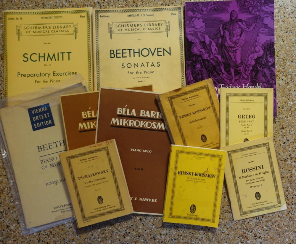 Large Lot of Piano/Violin Sheet Music – Bartok Beethoven Handel Rimsky Grieg