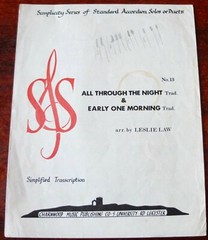 ALL THROUGH THE NIGHT & EARLY ONE MORNING EASY ACCORDION SOLO SHEET MUSIC (1967)