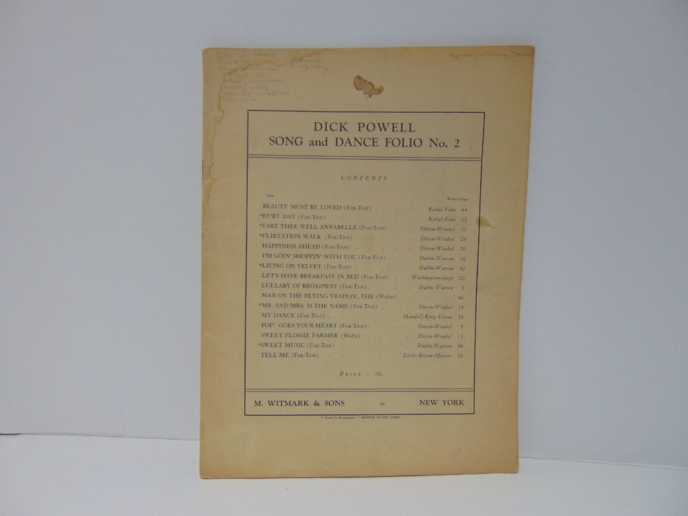 Dick Powell Song And Dance Folio Number 2 1935 M. Witmark And Sons
