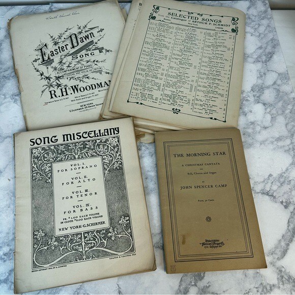 Vintage early 1900’s sheet music Morning Star, Invictus piano arrangements Paper