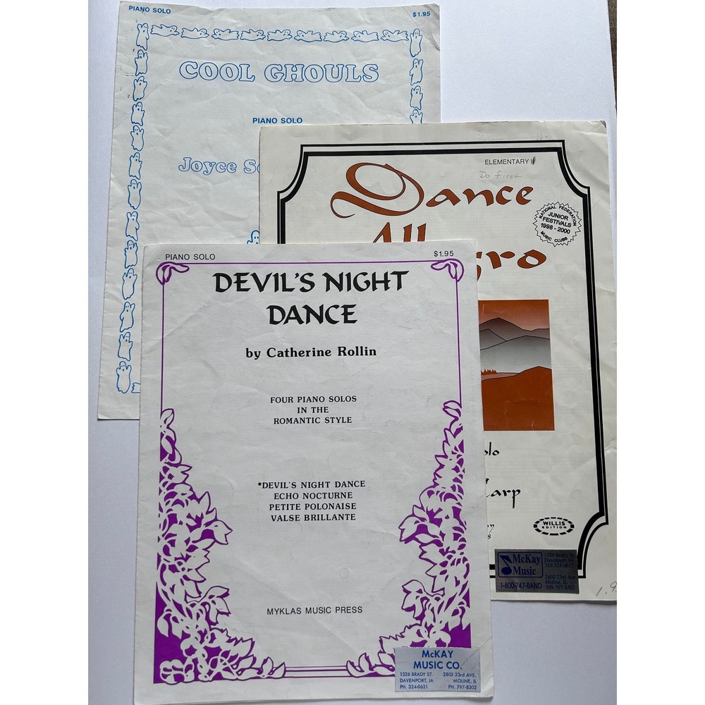 Lot of 3 Vintage Elementary Piano Solos Sheet Music 1988 1992 1995
