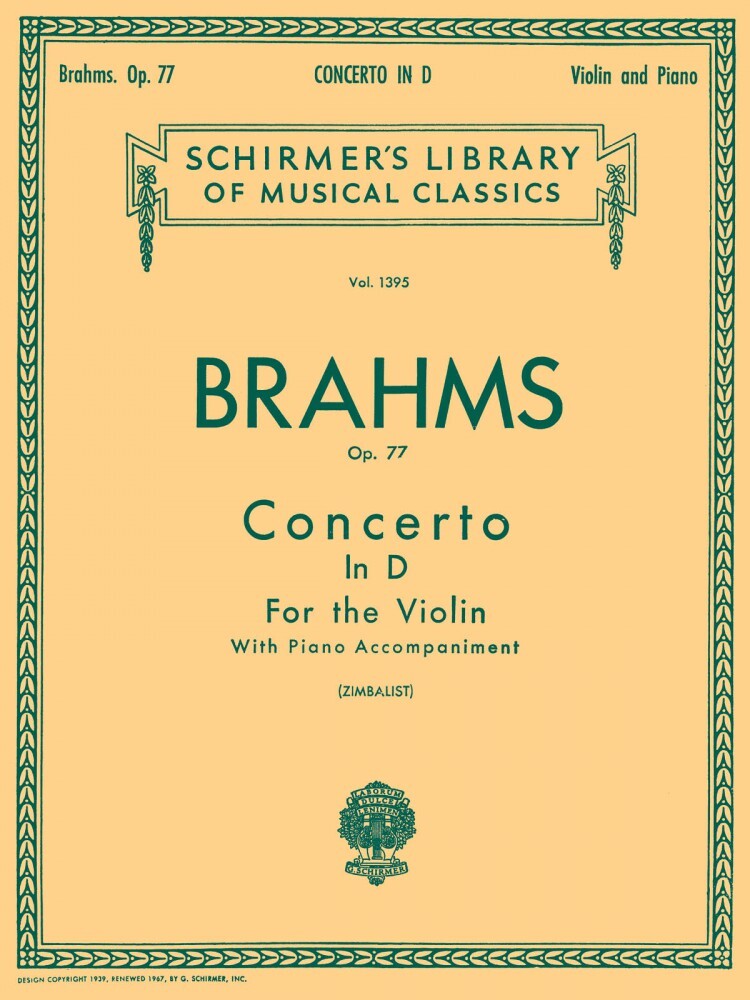 Brahms Concerto in D Op 77 Schirmer Violin and Piano Sheet Music NEW 050258920