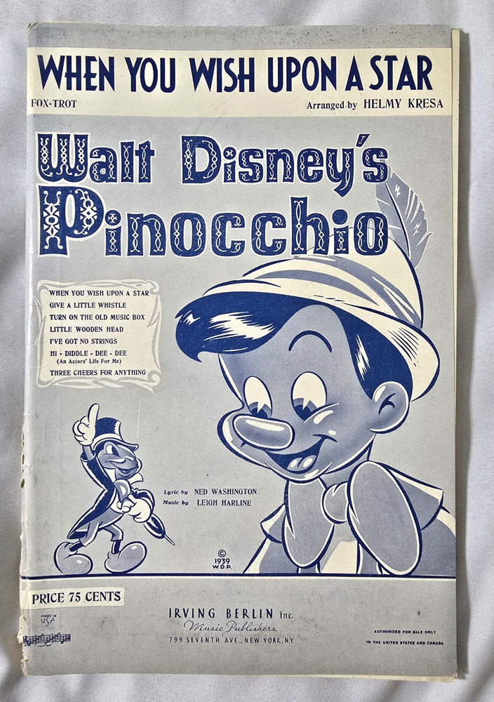 Pinocchio When You Wish Upon A Star 1940 Vintage Sheet Music Orchestra Parts