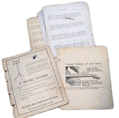 Mixed Media Art 1930 Ephemera Sheet Music instruction Equip Ads Handwritten