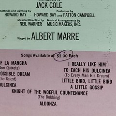 Vintage 1965 Sheet Music for « The Impossible Dream » Man Of La Mancha Musical
