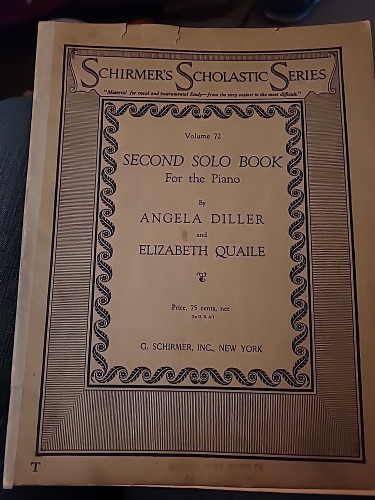 1919 Schirmer’s Scholastic Second Solo Book for Piano Vintage Sheet Music B3