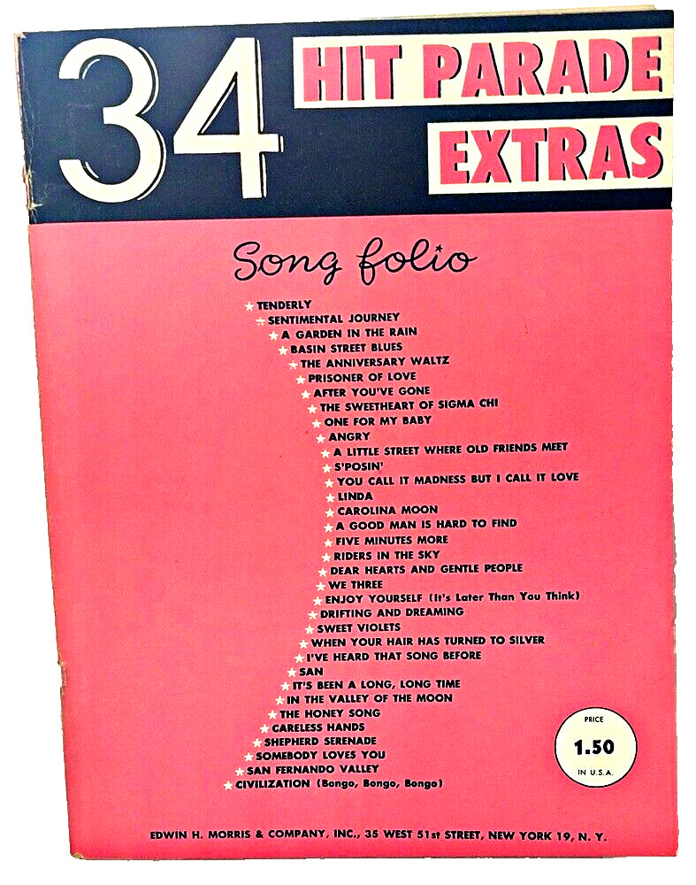 34 HIT PARADE EXTRAS Song Folio Music Book 88 Pages 1952