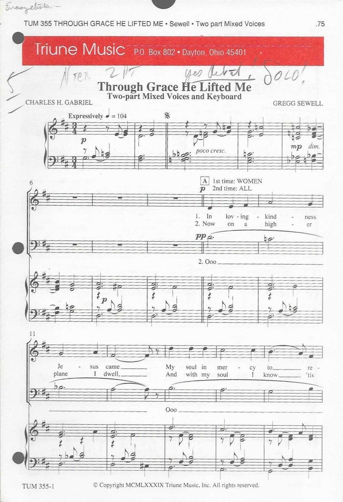 Through Grace He Lifted Me Sheet Music Two-part Mixed Voices Sewell