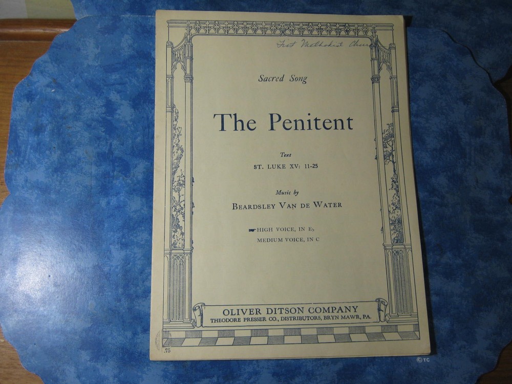 ANTIQUE THE PENITENT SHEET MUSIC Beardsley Van de Water 1892 High Voice VGC