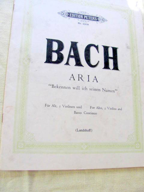 SALE! BACH ARIA for voice and piano trio – 2 violins, cello, & continuo parts.
