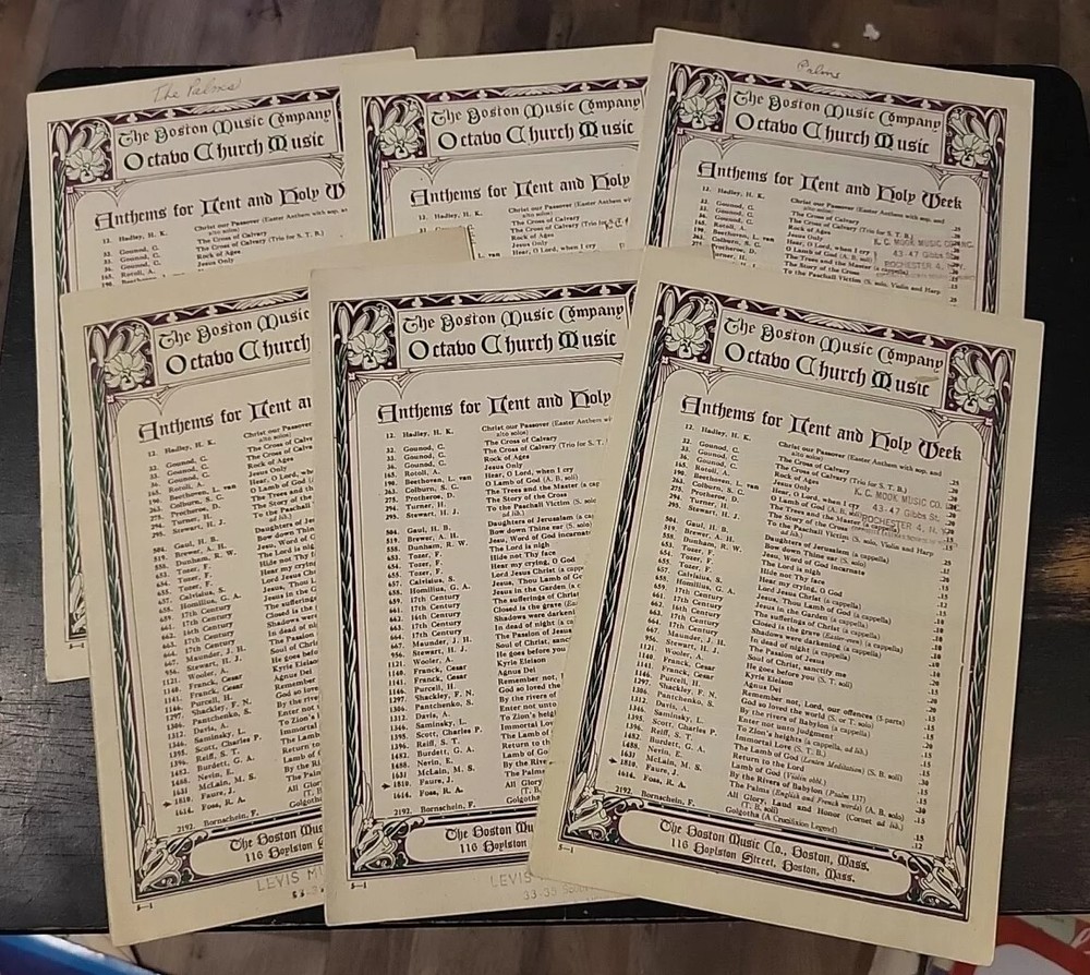 Lot 6 The Boston Music Co. Octabo Church Anthems For Lent & Holy Week 1929 SATB