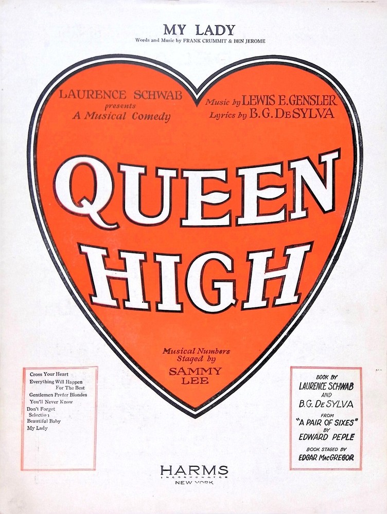 My Lady Sheet Music Queen High 1926 Musical Frank Crummit Ben Jerome Schwab