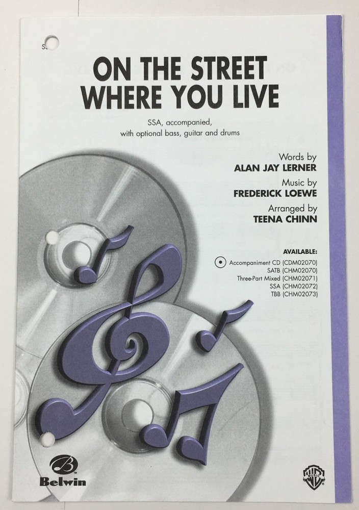 On The Street Where You Live SSA Chorus Piano Guitar Drums Sheet Music Warner