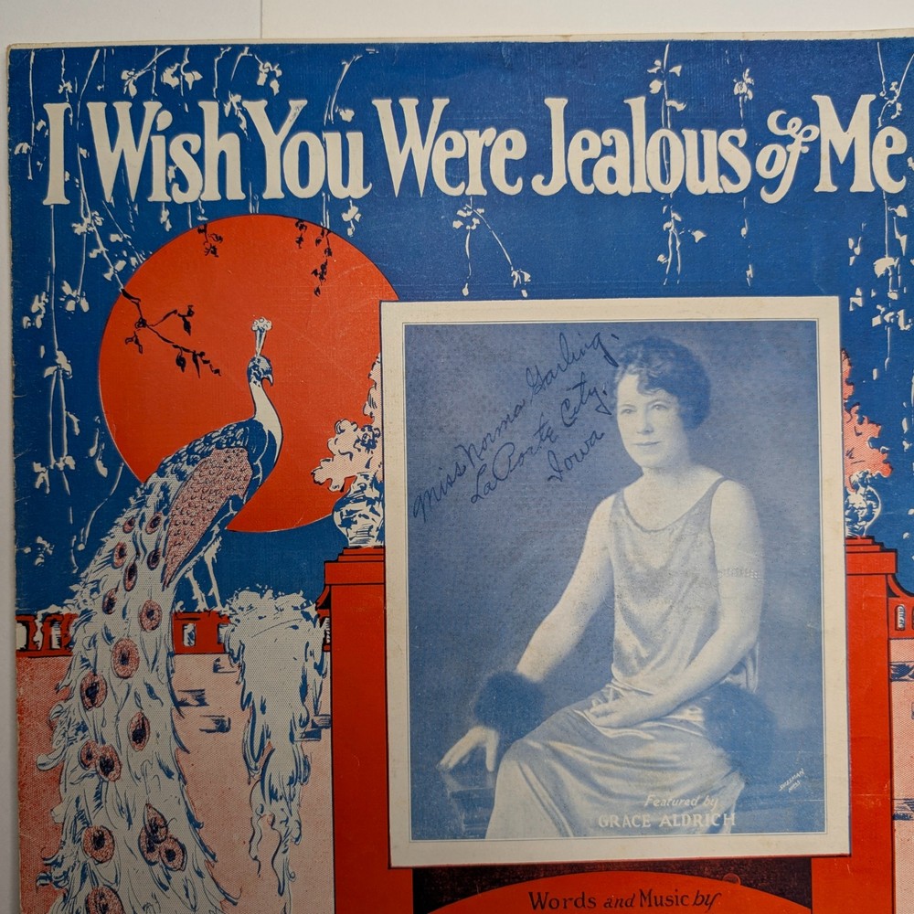 1926 Sheet Music I Wish You Were Jealous Of Me Peacock Art Deco Deep Henderson