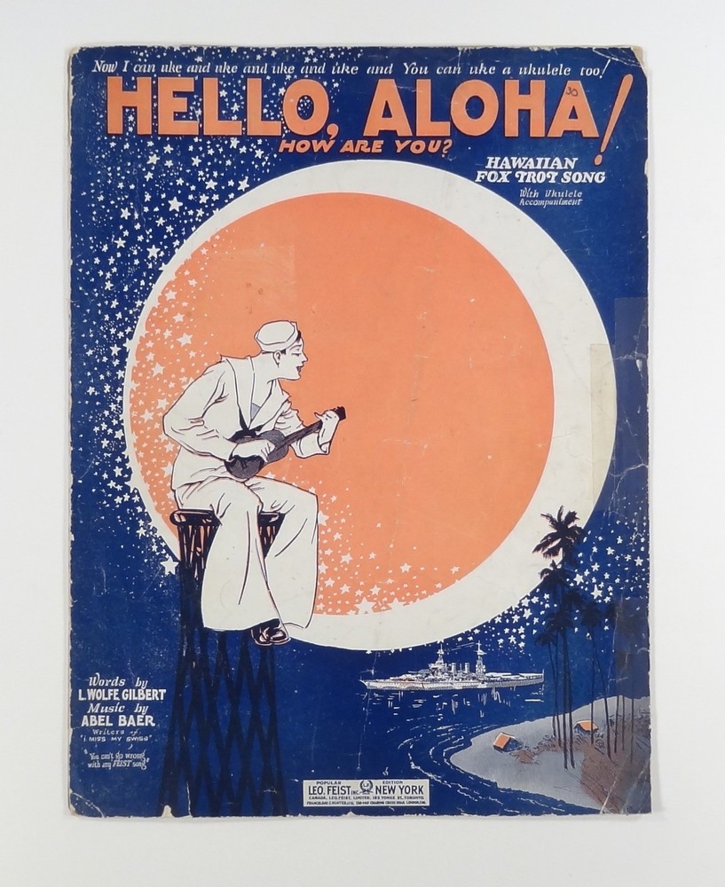 1926 « Hello, Aloha, How Are You? » SHEET MUSIC piano & ukulele GILBERT & BAER