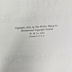 John Thompson Adult Preparatory Piano Book Willis Course Sheet Music 1943 Vtg