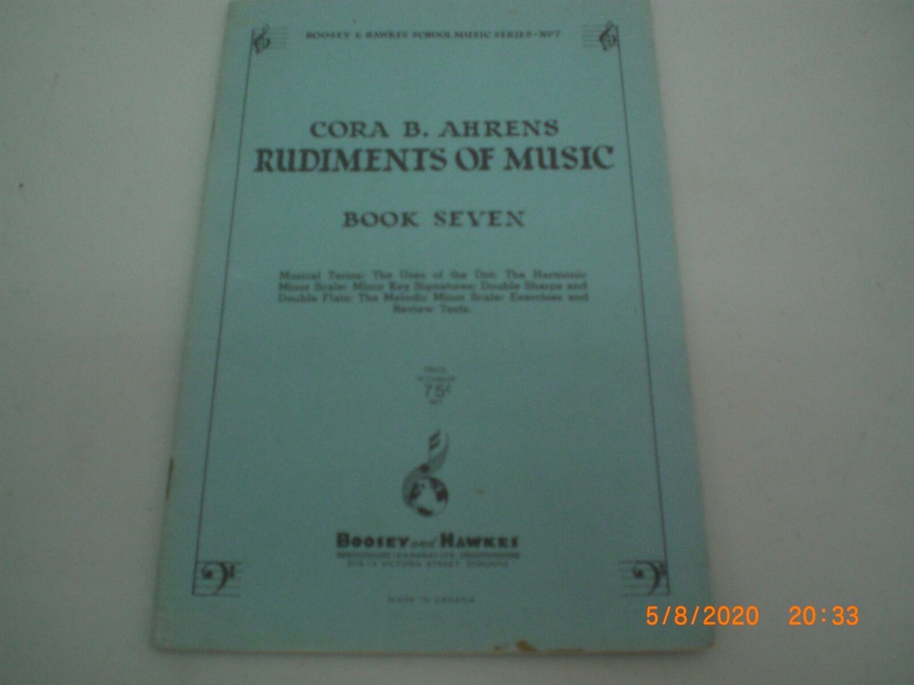 Cora B. Ahrens Rudiments of Music Book Seven Vintage Boosey & Hawkes Music