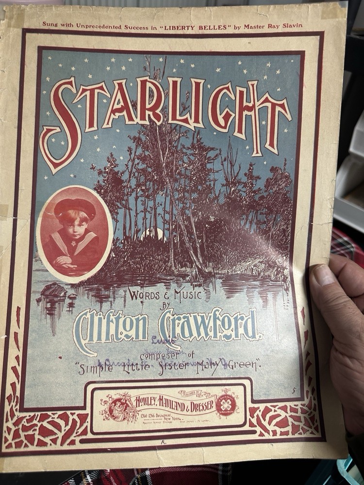 1901 11×14 Ragtime Sheet Music STARLIGHT by Clifton Crawford