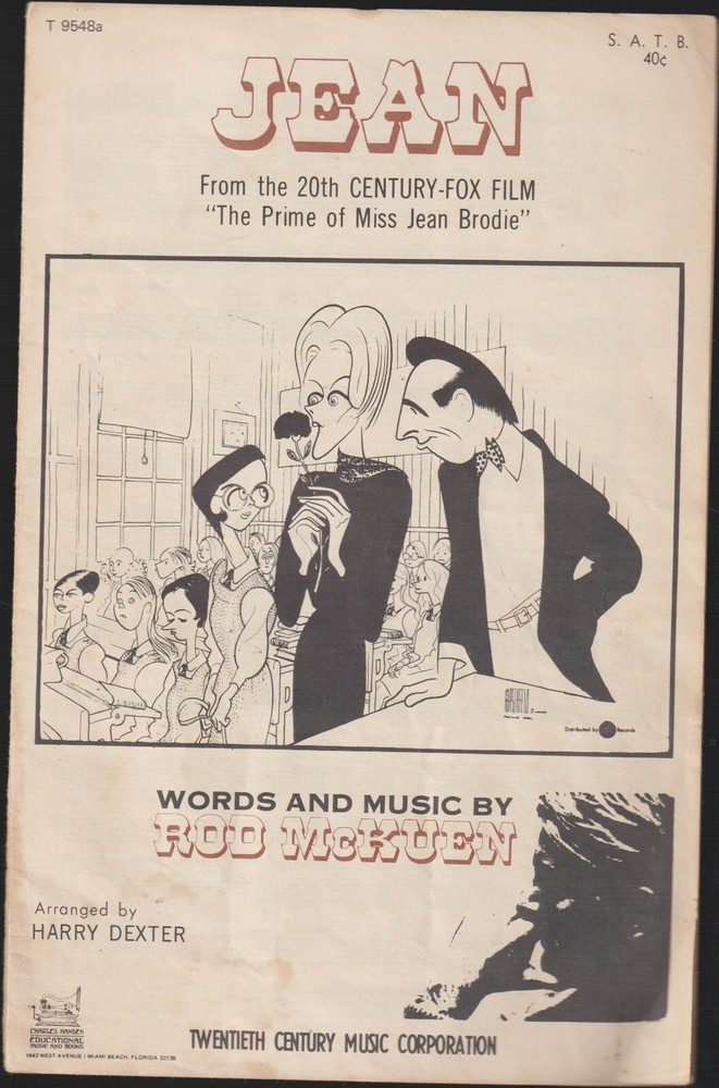 JEAN 1969 Sheet Music from the 20th Century-Fox Film by Rod McKuen Harry Dexter