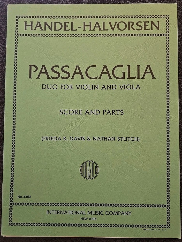 Handel: Passacaglia Duo for Violin and Viola Score & Parts Halvorsen IMC 3362