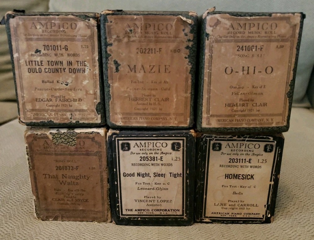 6 Ampico Player Piano Rolls – See Description for Titles