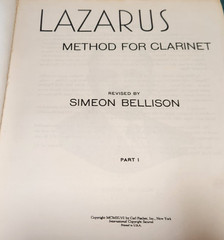 1946 LAZARUS Method Clarinet PART 1 Simeon Bellison Songbook Carl Fischer