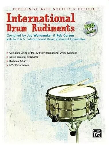ALFRED INTERNATIONAL DRUM RUDIMENTS BOOK & DVD WITH CHART WANAMAKER CARSON NEW