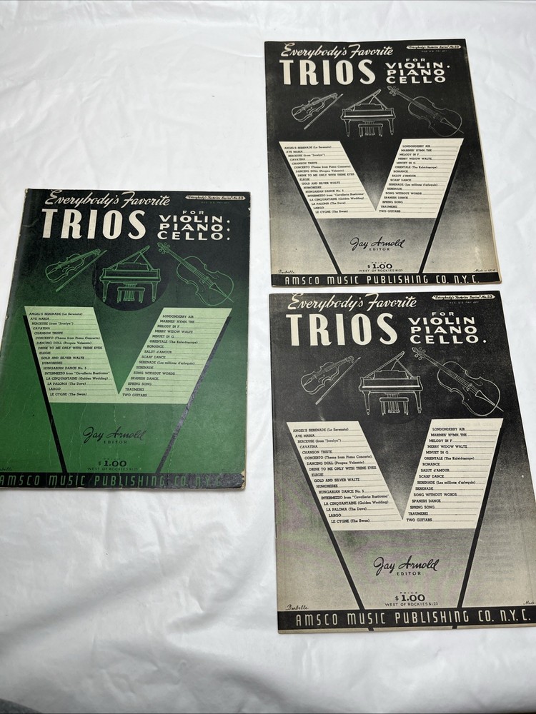 Vintage Amsco Trio Sheet Music Lot of 3 Violin Piano Cello Jay Arnold