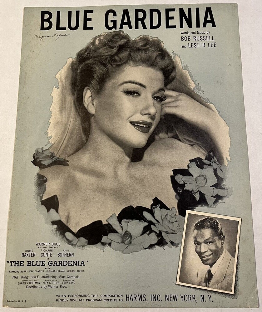 BLUE GARDENIA Piano Ukulele Sheet Music Anne Baxter Nat King Cole Vintage 1953