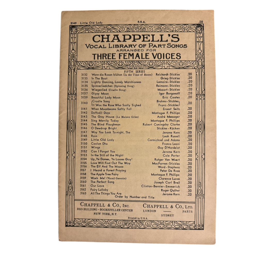Little Old Lady Chappells Vocal Library Songs Three Female Voices Sheet Music