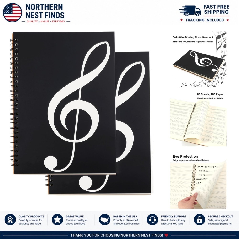160 Pages Blank Sheet Music Notebook – 2 Pack, Durable Hardcover for Composers
