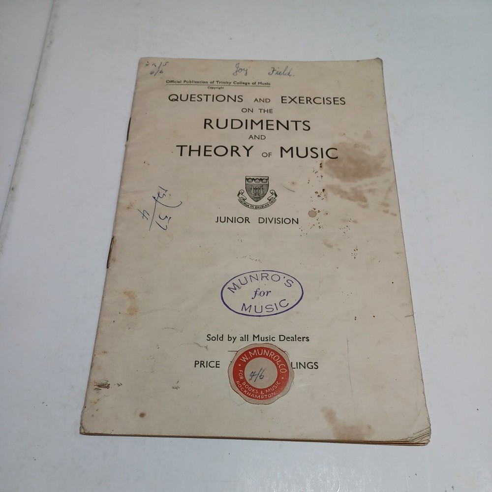 Questions & Exercises On The Rudiments & Theory Of Music Trinity College vintage