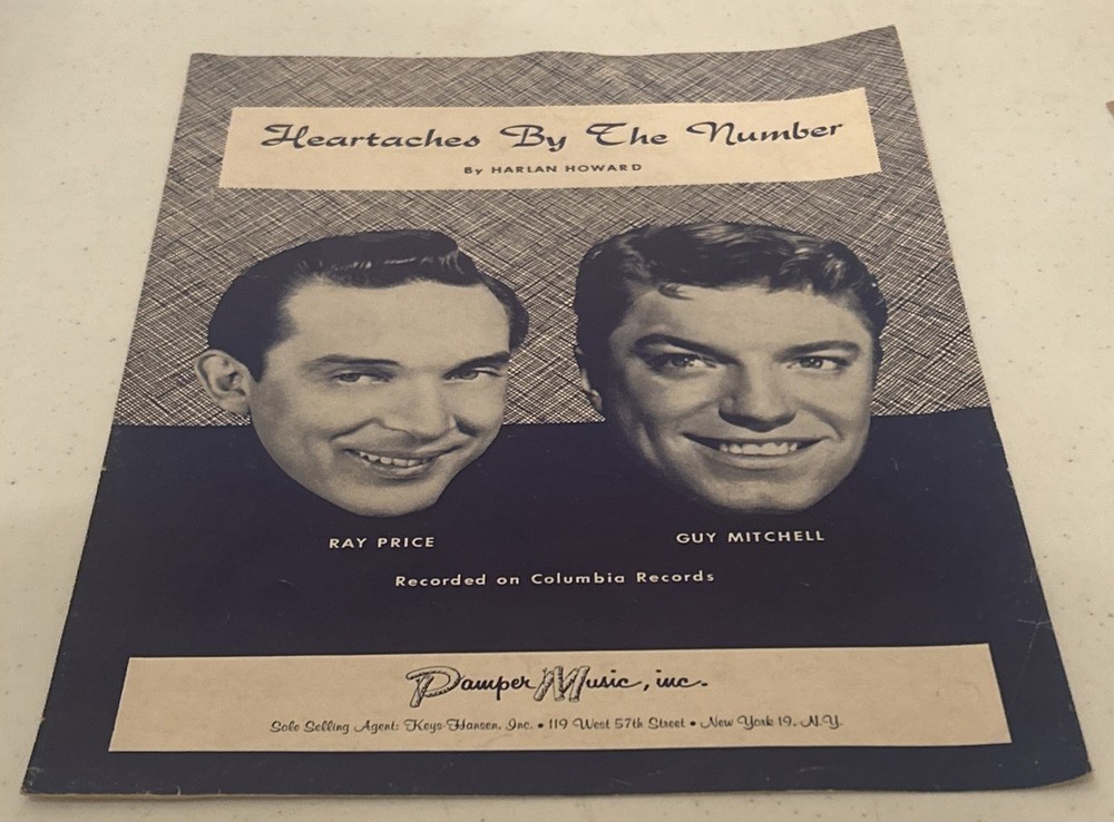 Heartaches By The Number Featuring Ray Price & Guy Mitchell Vintage Sheet Music