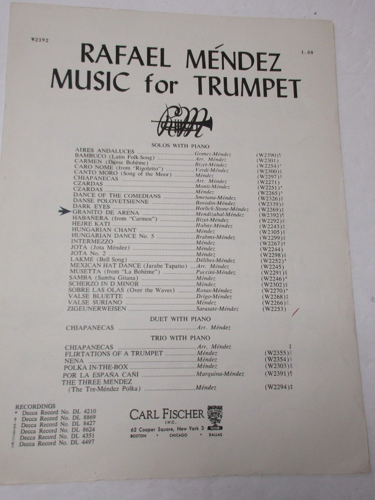 Pedro Mendizabal Granito de Arena for Trumpet & Piano Sheet Music Carl Fischer