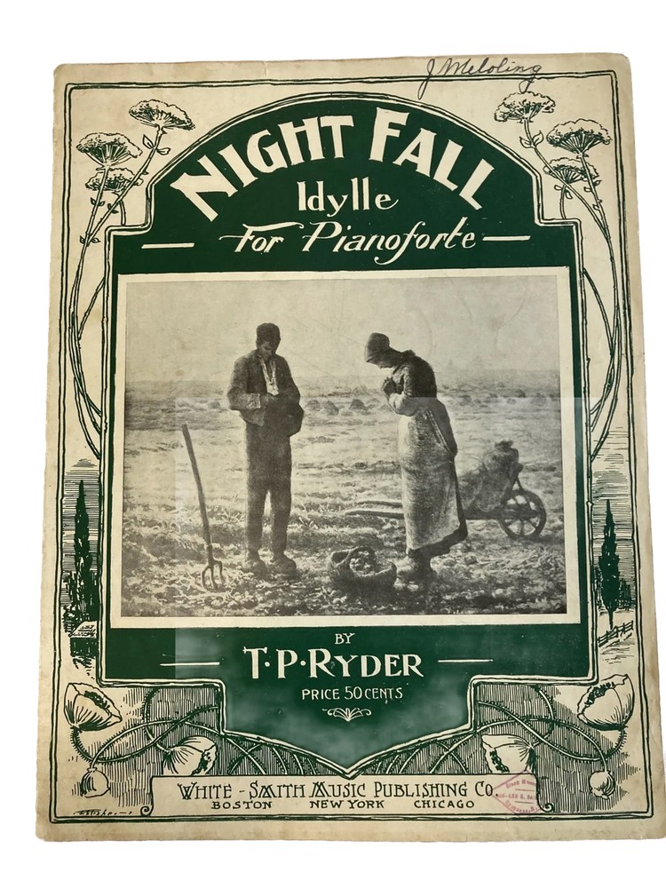 Nightfall Idylle for Pianoforte by Ryder 1873 1901 Large Format Sheet Music Art