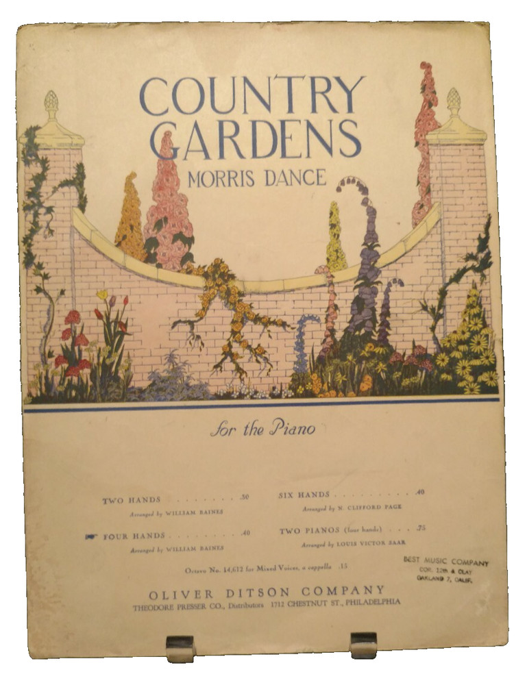 1933 Country Gardens Morris Dance Sheet Music Piano Multiple Hands Cover Art F1R