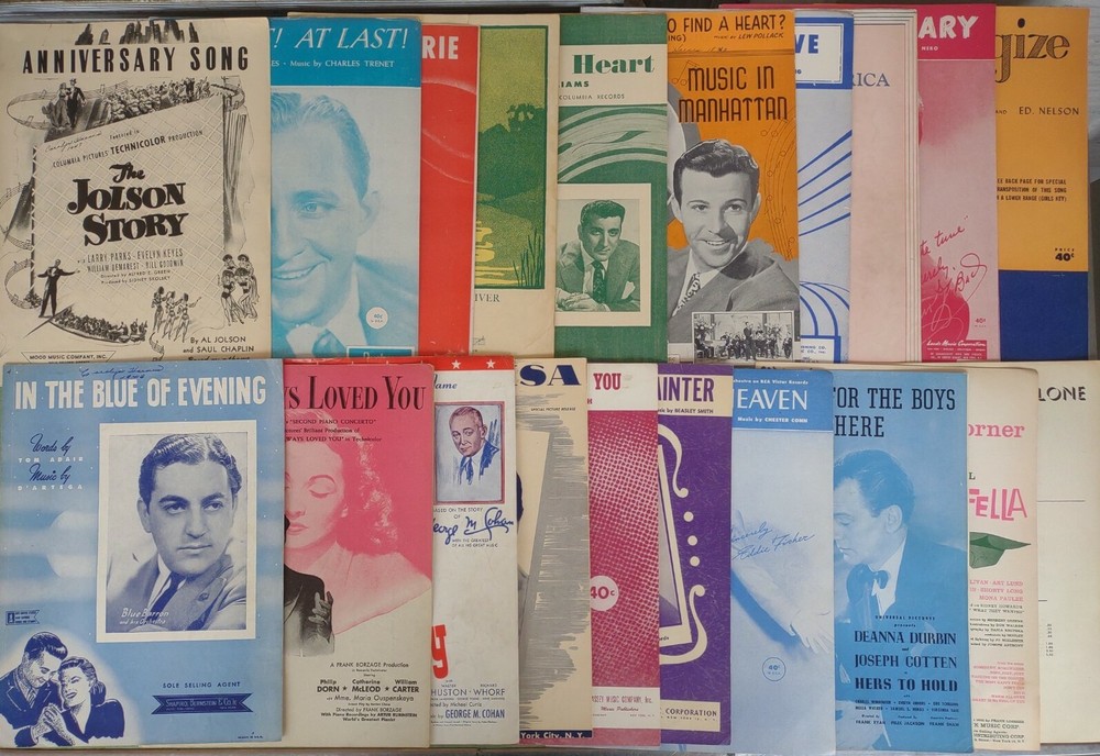 Sheet Music 1940s 1950s Bing Crosby Hank Williams Andrews Sisters Lot of 20