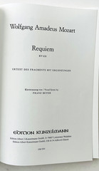 Mozart Requiem KV626 Vocal Score Music Book Latin SATB Edition Kunzelmann