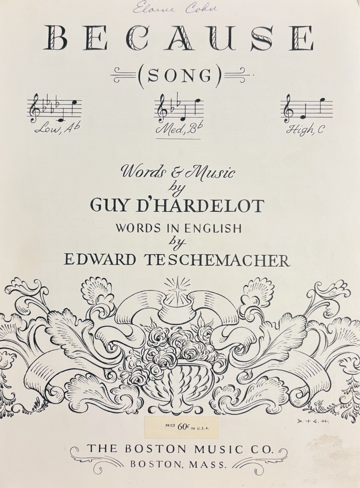 BECAUSE (Song) Piano Words & Sheet Music In English and French by Guy D&rsquo;Hardelot