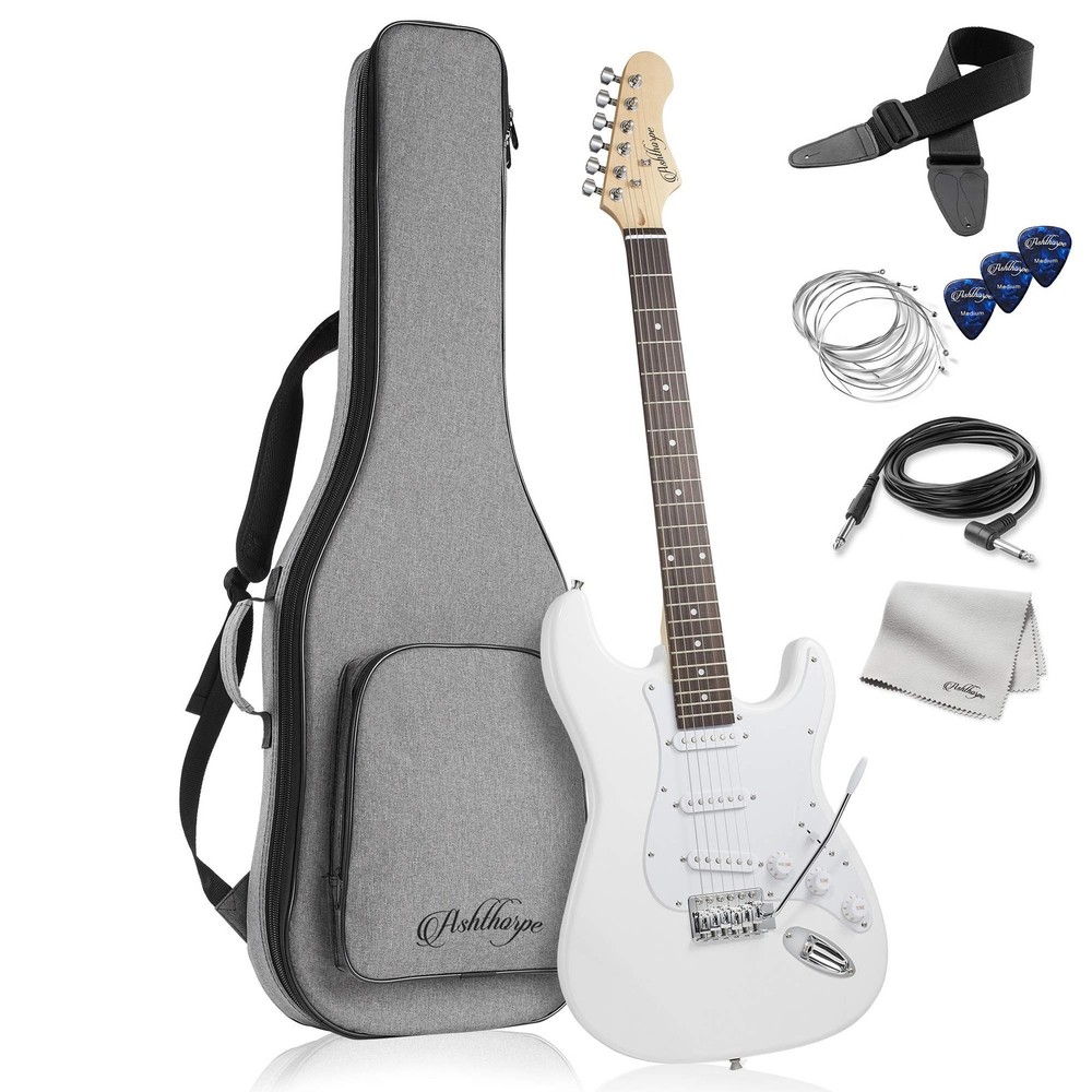 Ashthorpe 39-Inch Electric Guitar (White-White), Full-Size Guitar Kit with Pa…