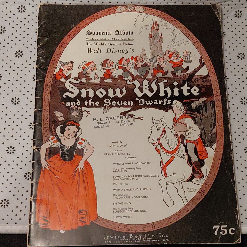 Disney Snow White and the Seven Dwarfs Souvenir Sheet Music Song Book Irving