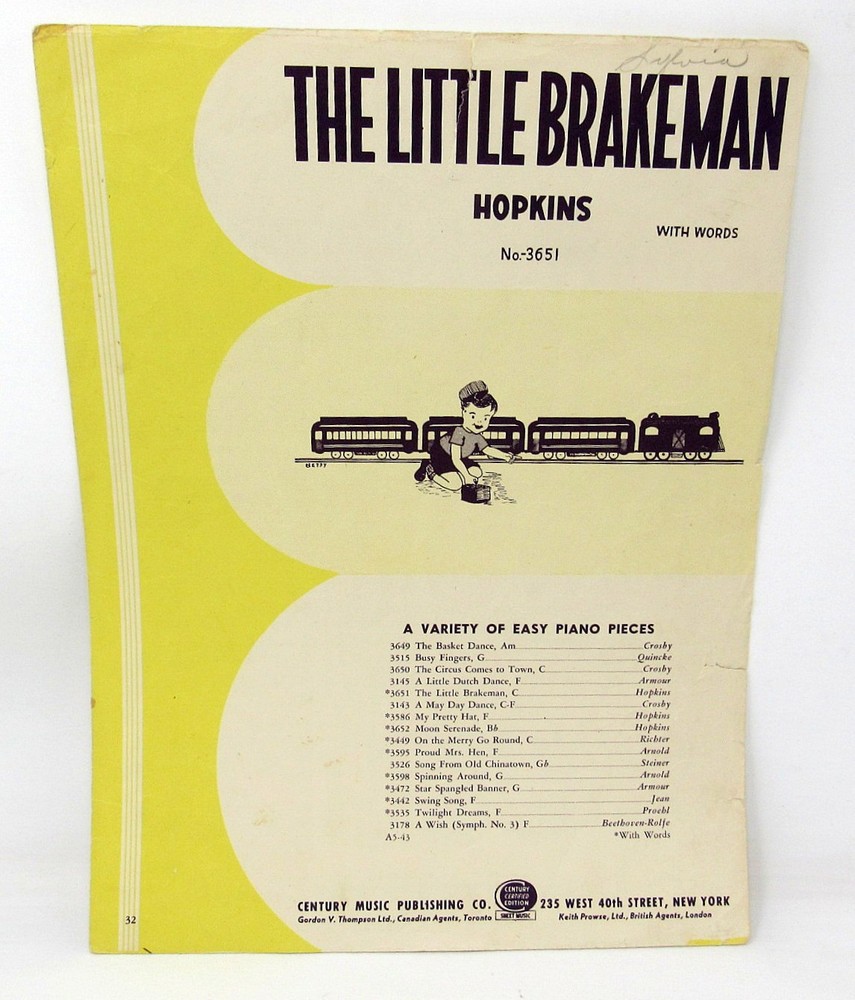 The Little Brakeman Sheet Music 1963 Beginner Easy Piano Voice US Seller