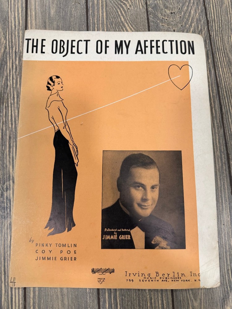 The Object Of My Affection Sheet Music Jimmie Grier Irving Berlin 1934 P/V/G/Uke