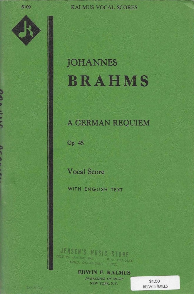 Brahms A German Requiem Op. 45 Vocal Score Kalmus