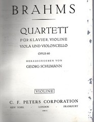 Brahms – Piano Quartet no 3 in C Minor Op. 60, for Piano, Violin, Viola & Cello